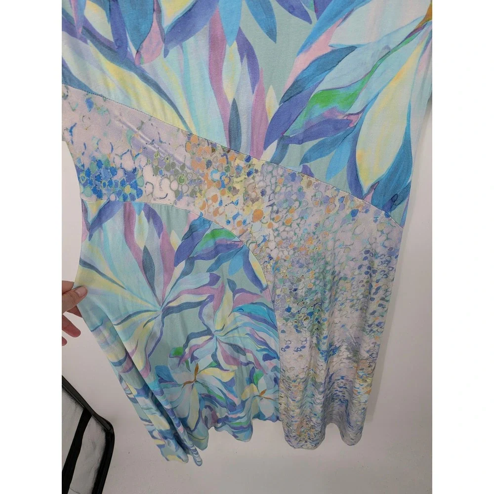 Soft Surroundings Maxi Dress Womens Large Blue Floral Abstract Mixed Print Knit